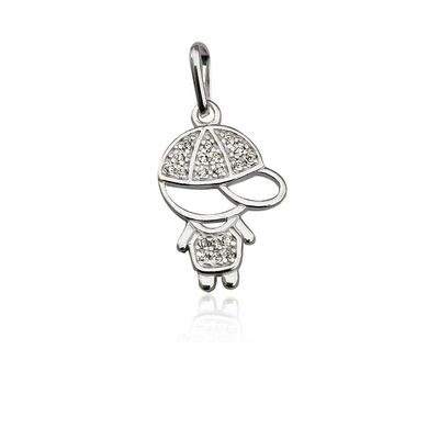 Pingente Filhos Cravejados Com Zirconias Prata 925 - Menino