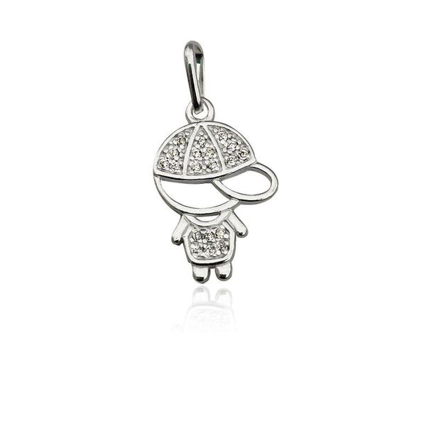 Pingente Filhos Cravejados Com Zirconias Prata 925 - Menino