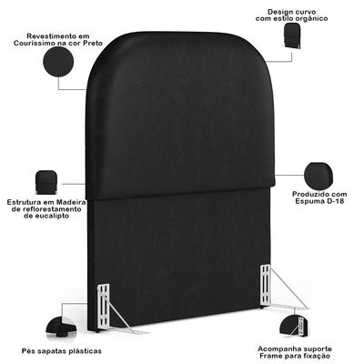 Cabeceira Cama Box 100cm Orgânica Lanna W01 Couríssimo Preto - Lyam Decor