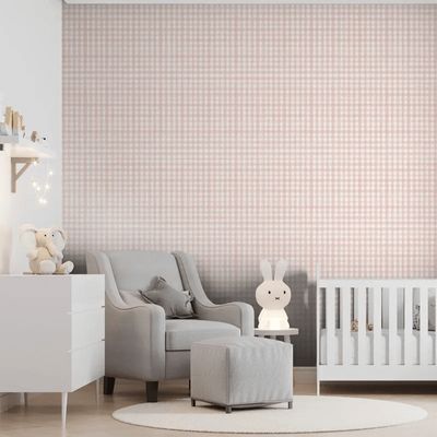 Papel de Parede Revoada Xadrez Picnic Pincelada Rosa 4440