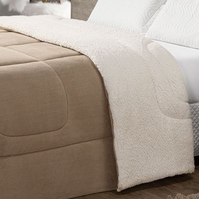 Coberdrom Cobertor Solteiro 1 Peça Maya Manta Soft e Sherpa de Carneiro 100% Poliéster - Bege