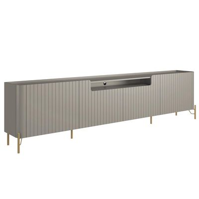 Rack Para Sala de Estar TV 85 Pol 4 Portas Brise Pés Industrial Dourado Alef I03 Grigio - Lyam Decor