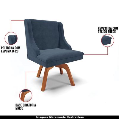 Kit 5 Cadeiras Decorativas Sala de Jantar Base Giratória de Madeira Firenze Suede Azul Marinho/Natural G19 - Gran Belo