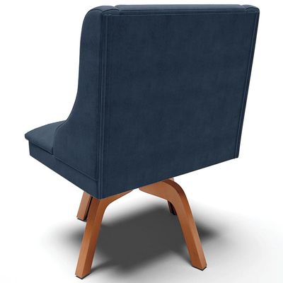 Kit 5 Cadeiras Decorativas Sala de Jantar Base Giratória de Madeira Firenze Suede Azul Marinho/Natural G19 - Gran Belo