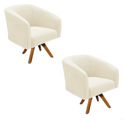 Poltrona Decorativa Kit 2 Stella Base de Madeira Giratória MM30 Veludo Cotelê Bege D03 - D'Rossi