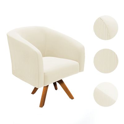 Poltrona Decorativa Kit 2 Stella Base de Madeira Giratória MM30 Veludo Cotelê Bege D03 - D'Rossi