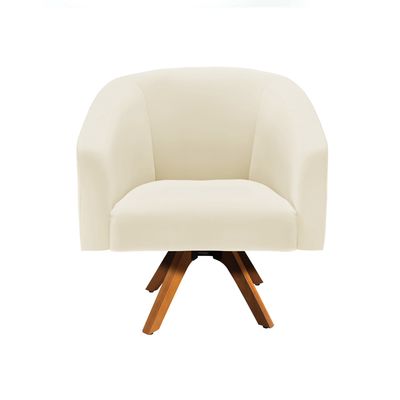 Poltrona Decorativa Kit 2 Stella Base de Madeira Giratória MM30 Veludo Cotelê Bege D03 - D'Rossi