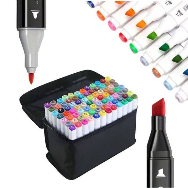 Kit Caneta Marcador Permanente Ponta Dupla 100 Cores + Bolsa