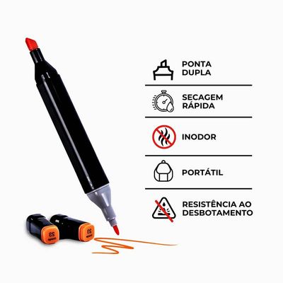 Kit Caneta Marcador Permanente Ponta Dupla 100 Cores + Bolsa