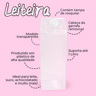 Garrafa Grande Caixa de Leite Suco Água Transparente 1 Litro
