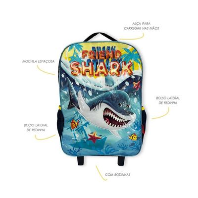 Kit Mochila Infantil Escolar com 03 Peças Tubarão Amarelo