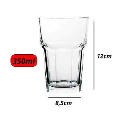 Jogo com 03 Copo de Vidro 350ml Água Suco Bebidas em Geral