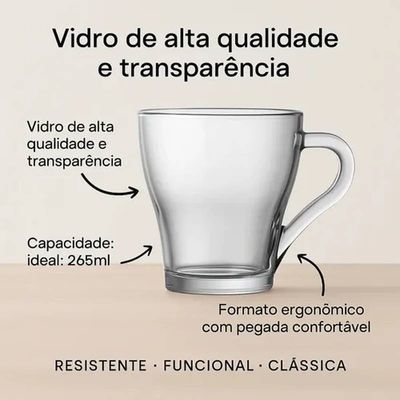Kit com 24 Canecas de Vidro 265ml Café Chá Leire Cappuccino