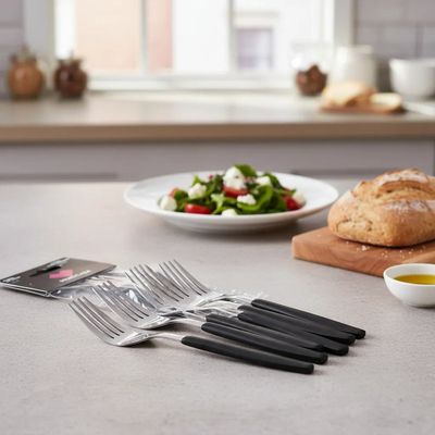 Jogo com 6 Garfos de Mesa com Cabo Preto de Aço Inox Premium