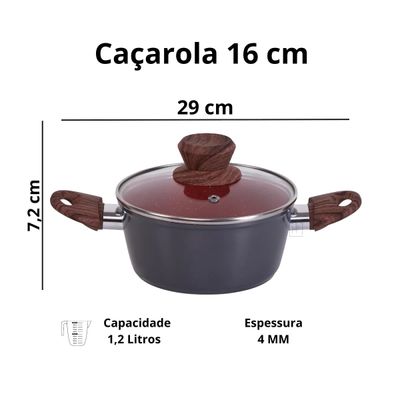 Panela Caçarola Nano Cerâmica Antiaderente Tampa V 16cm 1,2L
