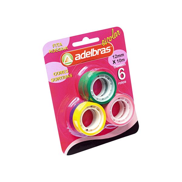 Fita Adesiva Polisil Adelbras com 06 Rolos Coloridos 12mmx10m