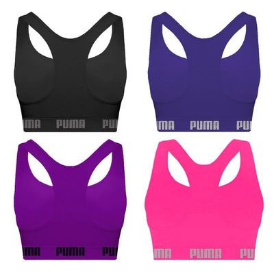 Kit 4 Tops Puma Nadador Sem Costura Feminino P / Preto e Roxo