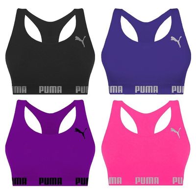 Kit 4 Tops Puma Nadador Sem Costura Feminino P / Preto e Roxo