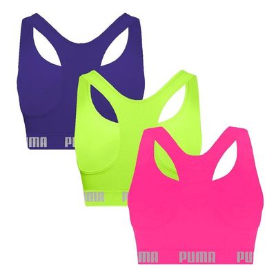 Kit 3 Tops Puma Nadador Sem Costura Feminino G / Roxo/Verde