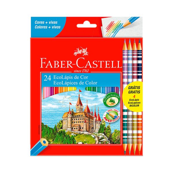 Lápis de Cor Faber-Castell 20 Cores e 4 Ecolápis Bicolor