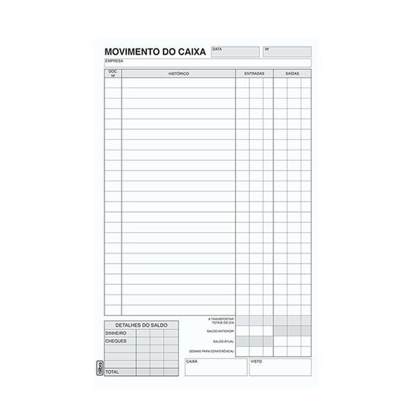 Talão Movimento de Caixa Tilibra Grande com 100 Folhas 210x311mm