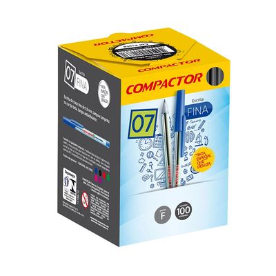 Caneta Esferográfica Compactor Ponta Fina 0.7mm Preta com 100 Unidades