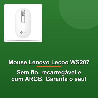 Mouse Sem Fio Recarregável Lenovo Lecoo Ws207 Branco