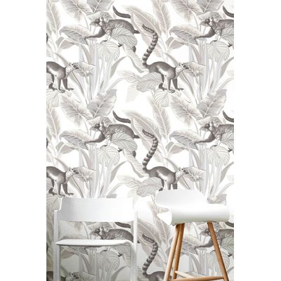 Papel de Parede Botany House Lêmure Cinza 15531