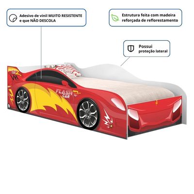 Cama Solteiro Infantil 197x91,5cm para Quarto Personagens Carro Vermelho K02 - D'Rossi