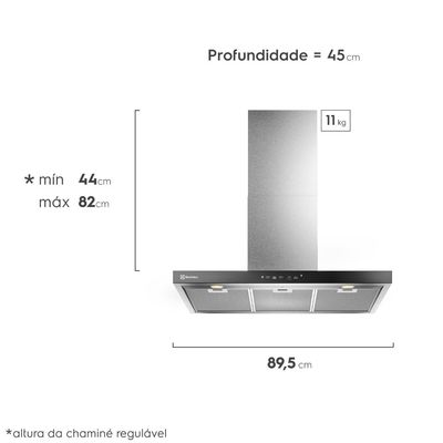 Coifa de Parede Electrolux 90cm Inox Experience com Inteligência Artificial e Alto Poder Sucção (CE9TF) 127V