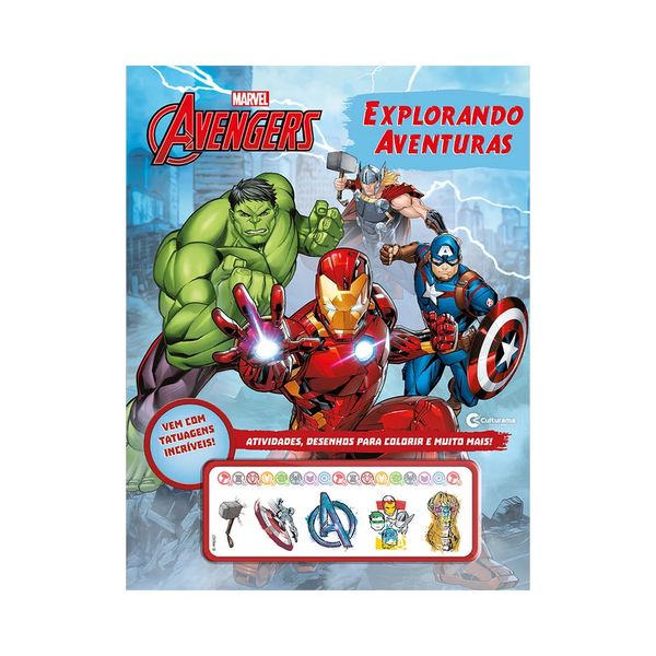 Livro Infantil Culturama Explorando Aventuras Os Vingadores com Tatuagens Livro Infantil Culturama Explorando Aventuras Os Vingadores com Tatuagens