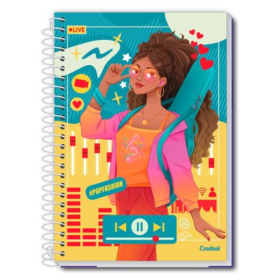 Caderno Universitário Feminino Pop Fashion 224F/16 Matérias Credeal