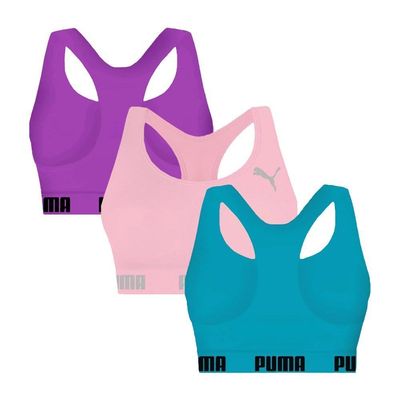 Kit 3 Tops Puma Nadador Sem Costura Feminino P / Azul e Roxo