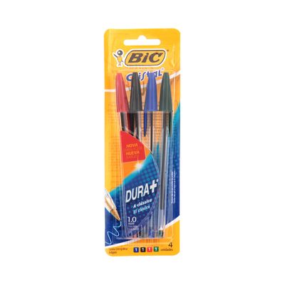 Caneta Esferográfica Bic Cristal 1.0mm Colors com 4 Unidades