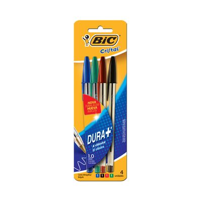 Caneta Esferográfica Bic Cristal 1.0mm Colors com 4 Unidades