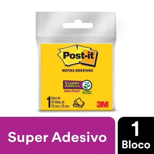 Bloco Adesivo Post It 3M Amarelo com 45 Folhas 76x76mm