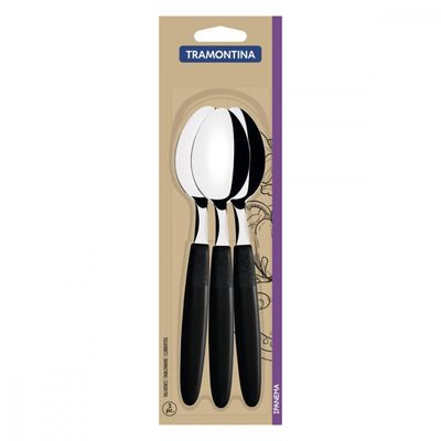 Conjunto de Colheres de Mesa Tramontina Ipanema com Laminas em Aço Inox e Cabos de Polipropileno Preto 3 Peças