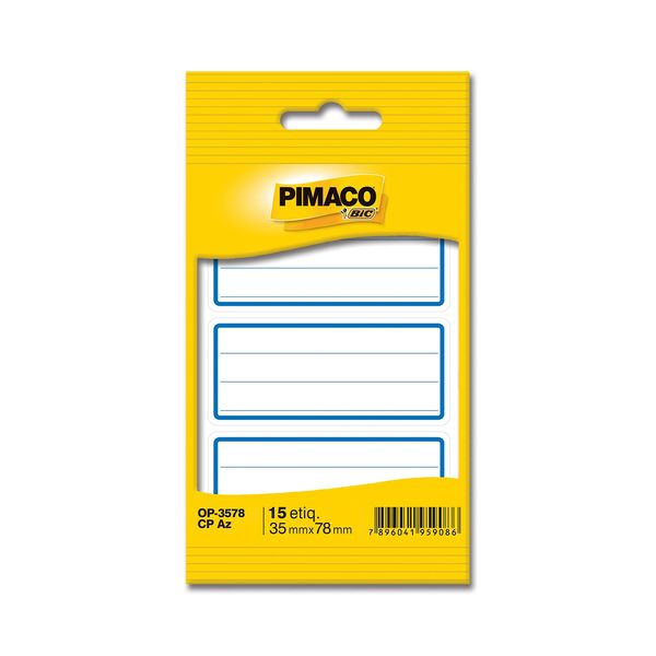 Etiqueta Adesiva Escolar Pimaco Fina Borda Azul com Pauta com 15 Unidades