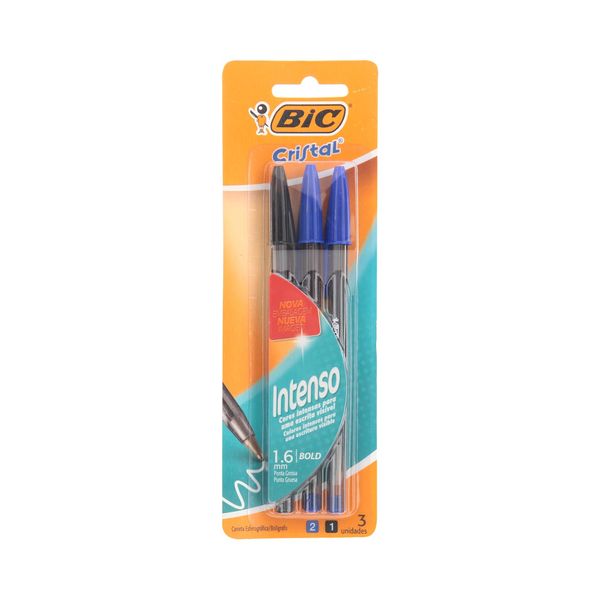 Caneta Esferográfica Bic Cristal Bold 1.6mm Azul e Preta com 3 Unidades