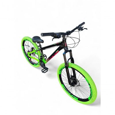 Bicicleta Aro 26 Vikingx Tuff X44 Freeride 21v Aros Vmaxx Dh Freio A Disco Pneu Flame - Preto-verde