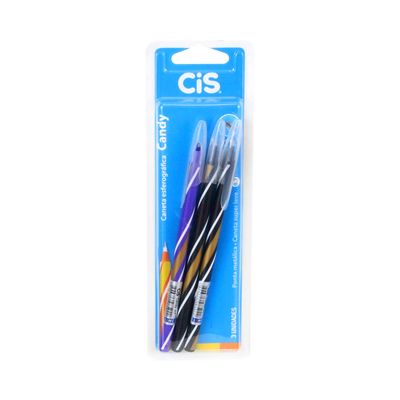 Caneta Esferográfica Cis Candy Listras 0.7mm com 3 Unidades Cores Diversas - Item Sortido