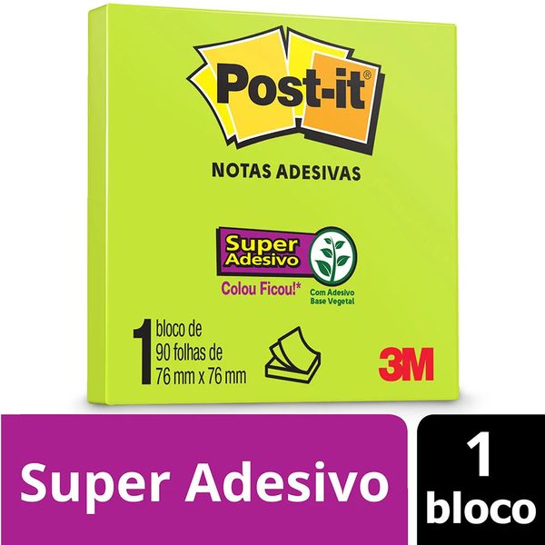 Bloco Adesivo Post It 3M Verde 76x76mm 90 Folhas