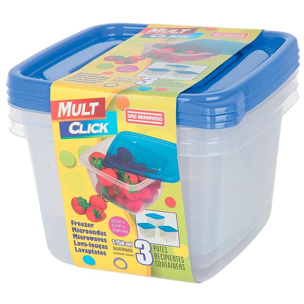 Conjunto de Potes São Bernardo em Plástico com 3 Peças 1,15L - Item Sortido
