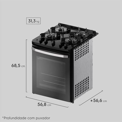 Fogão de Embutir 4 bocas Electrolux Preto Experience Mesa Vidro e VaporBake (FE4BB) Bivolt