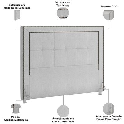 Cabeceira Cama Box Casal 140 cm P05 Atenas Linho Cinza - Lyam Decor