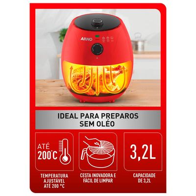 Fritadeira Elétrica Air Fryer Arno Easy Fry EZFV 3,2L Vermelha - 220V