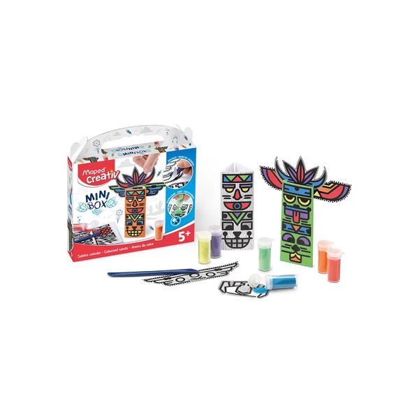 Kit Creativ Maped Mini Box Artes com 2 Totens de Papel, 6 Potes de Areia Colorida, 1 Espátula
