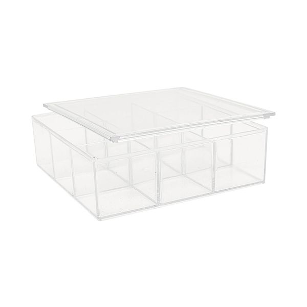 Caixa Acrílica Pop Festta com Tampa e Divisória 14x14x5cm