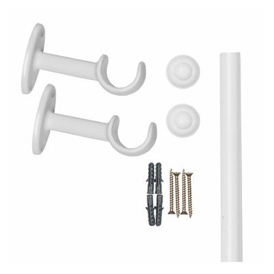 Kit Varão Bella Arte Pratiko Basic 19mmx1,50m com 2 Suportes em Madeira Branco