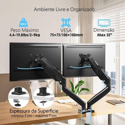 Suporte Duplo Para Monitor 17 A 32 Articulado Pistão A Gás - Fitter F16